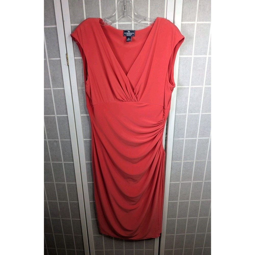 American Living Women's Dress 12 Quiet Luxury Cocktail Midi Sheath Ruched V Neck